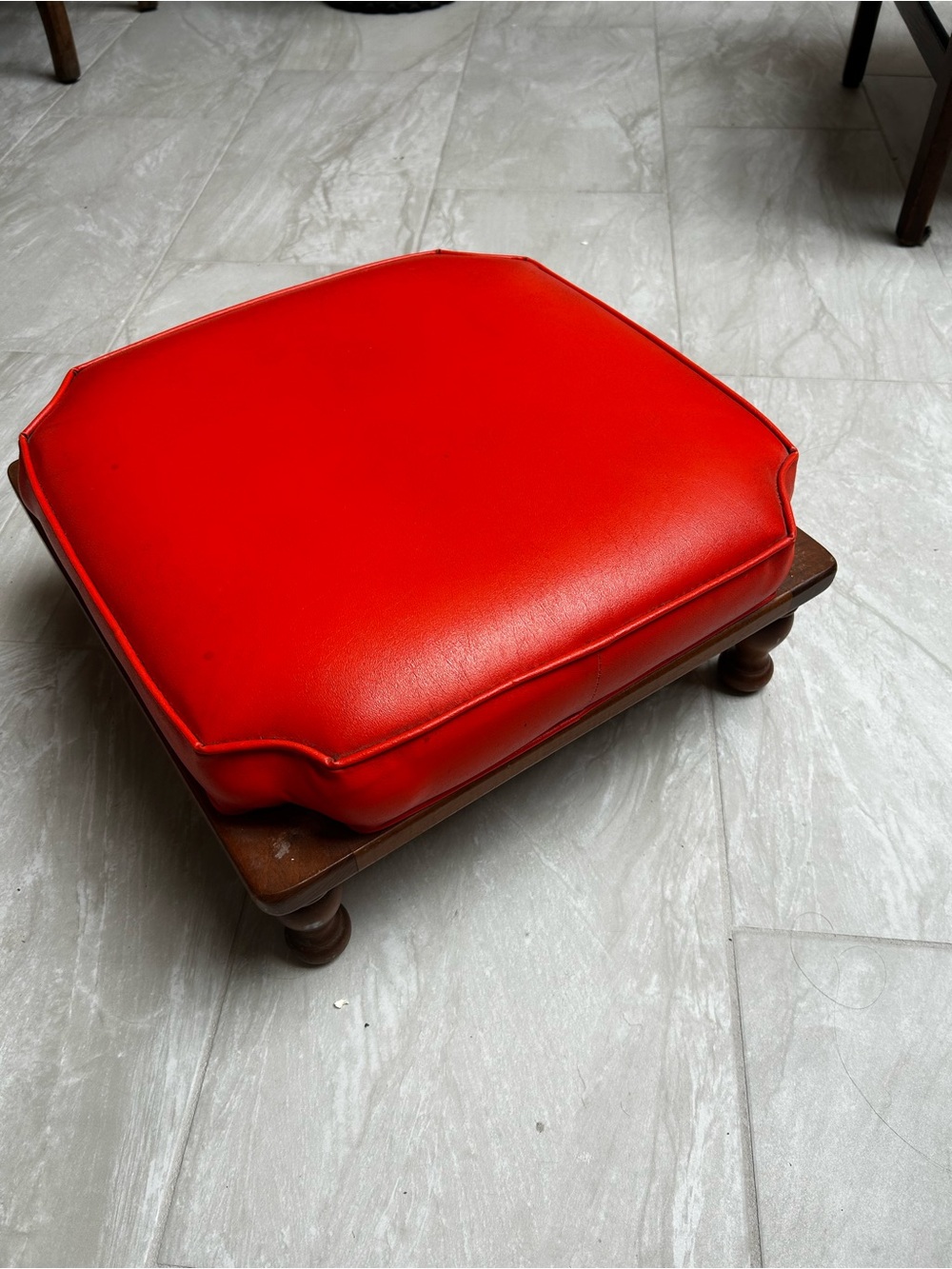Ethan Allen mid century modern Upholstered Footstool with Wooden Base